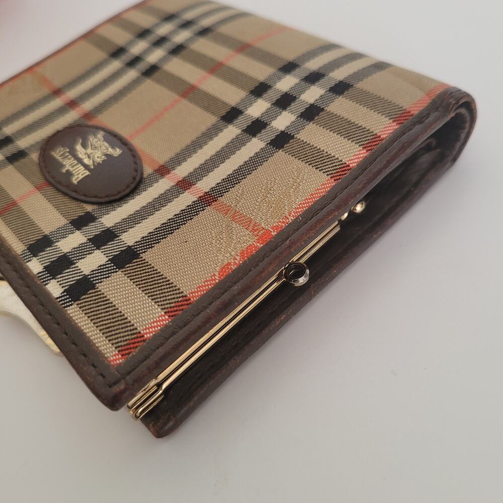 Vintage Burberrys Nova Check Bifold Wallet & Kiss-Lock Coin Purse Brown Leather - Picture 12 of 12